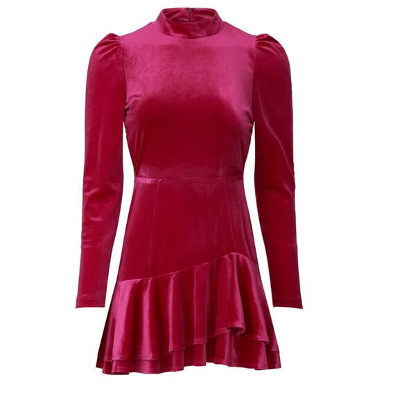 Yumi Kim Pink Velvet Bodycon Mini Dress XS Backless Designer Long Sleeve $248 - Picture 3 of 10